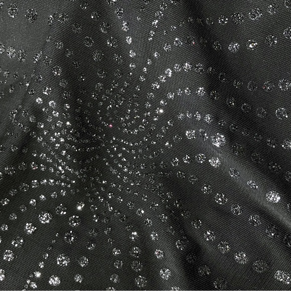 90s Vintage Black Whimsigoth Prom Dress. Medium. Empire Waist Polka Dot Glitter - Picture 10 of 12